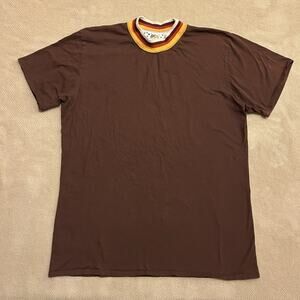 Big Bud Press Mock Neck Ringer Basic Brown Tee Shirt 3XL
